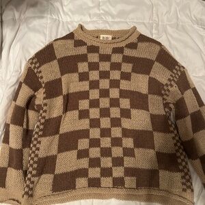 BiBi Checkered Crewneck Sweater - Brown and Tan